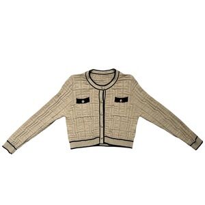 Button Down Cardigan Sweater Tan & Black Size Large